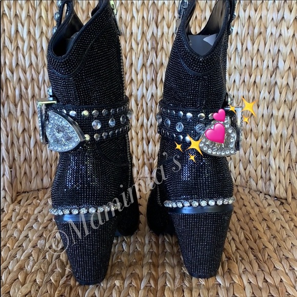 New Black Rhinestone Cowboy Boots - Picture 4 of 5